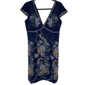 Foxiedox Midi Dress Large Blue Embroidered Floral